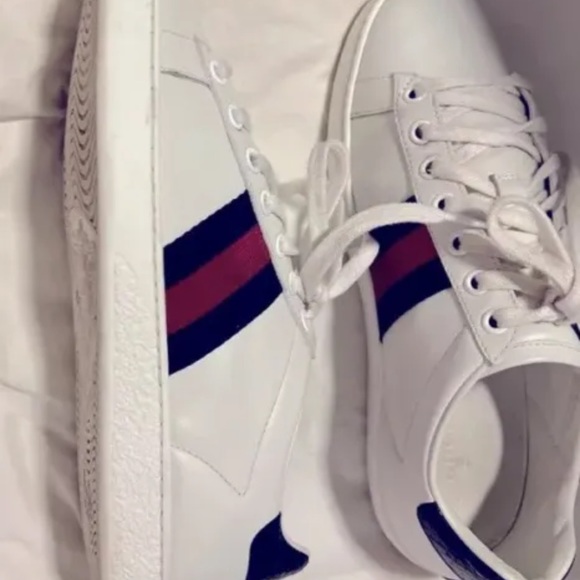 GUCCI UNISEX NEW ACE White Webbed Red Blue Sneakers M 35 1/2 6 USA W 7 W/RECEIPT - Picture 8 of 11